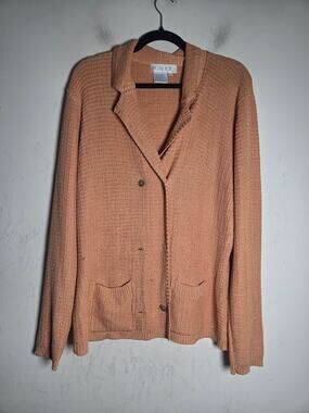 BLUE ICE Peach Yarn Knit 100% Silk Y2K Mother of Pearl Button Cardigan sz Large